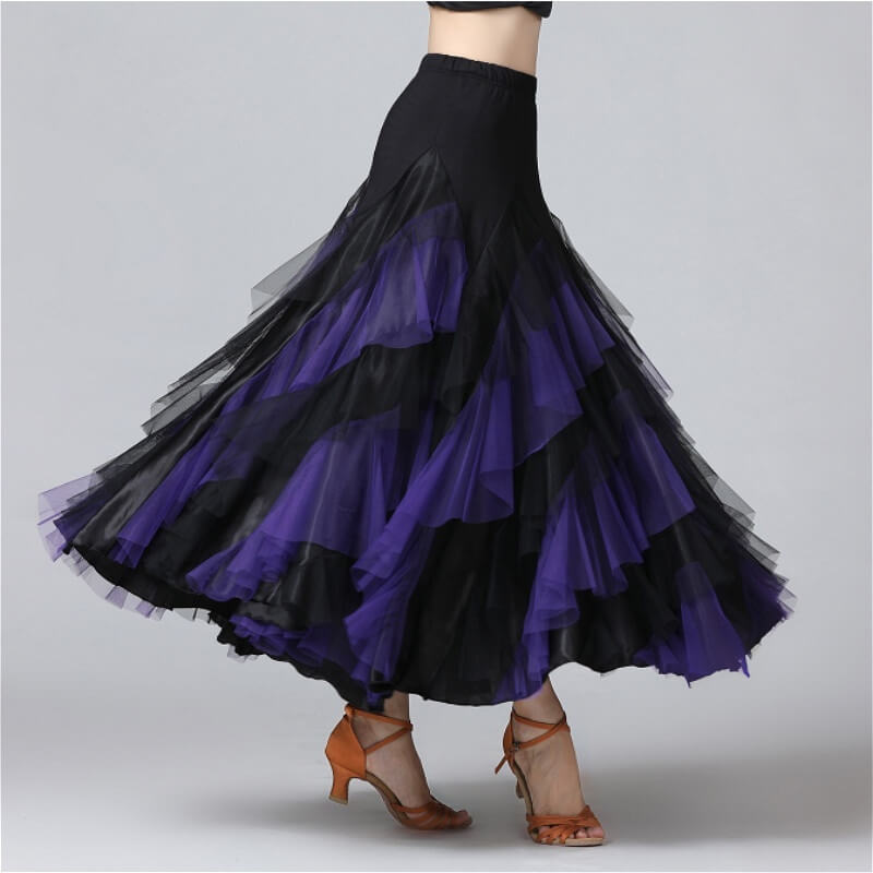 Swing Mesh Ballroom Dance Skirt-Purple