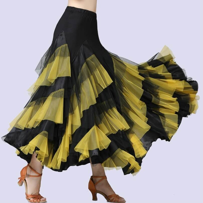 Swing Mesh Ballroom Dance Skirt-Yellow