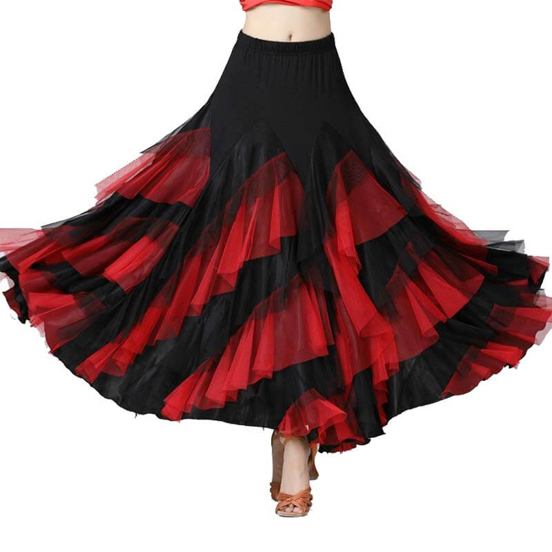 Swing Mesh Ballroom Dance Skirt-Red