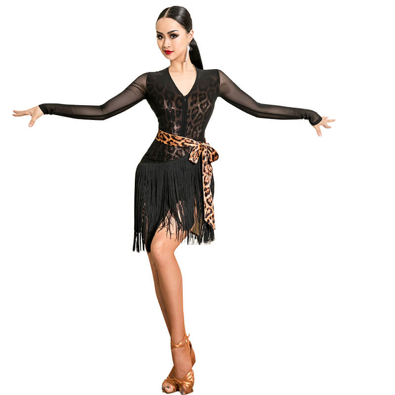 V-Neck Knee-Length Latin Dress with Tassels