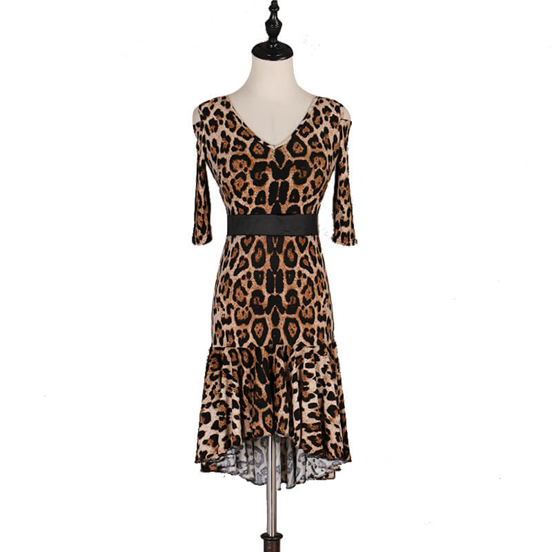 V Neck Leopard Print Latin Dress