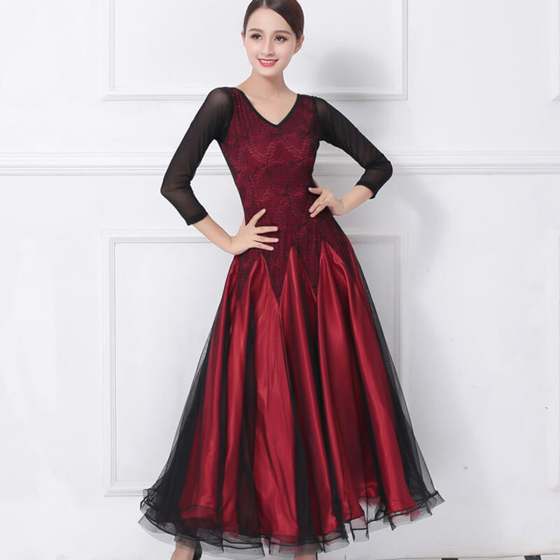 strapless open back dress Womens A-Line Long V Neck 3/4 Length Sleeve Ballroom Dress with Lace –  DANCEYM
