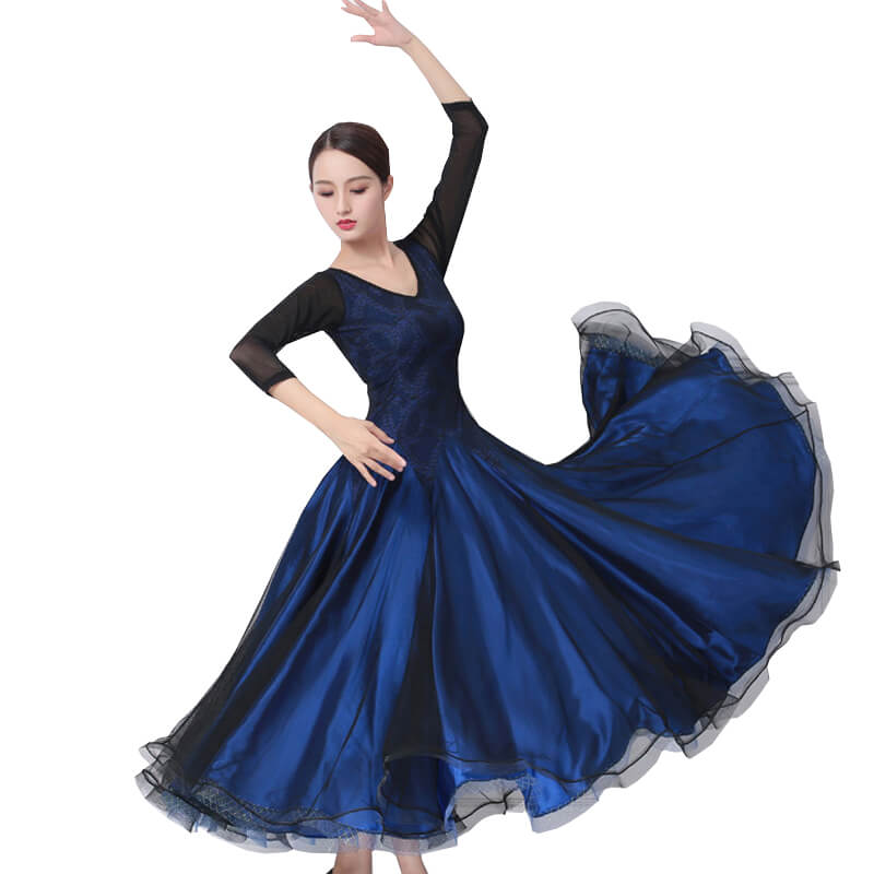 modern ballroom dresses Womens A-Line Long V Neck 3/4 Length Sleeve Ballroom Dress with Lace –  DANCEYM