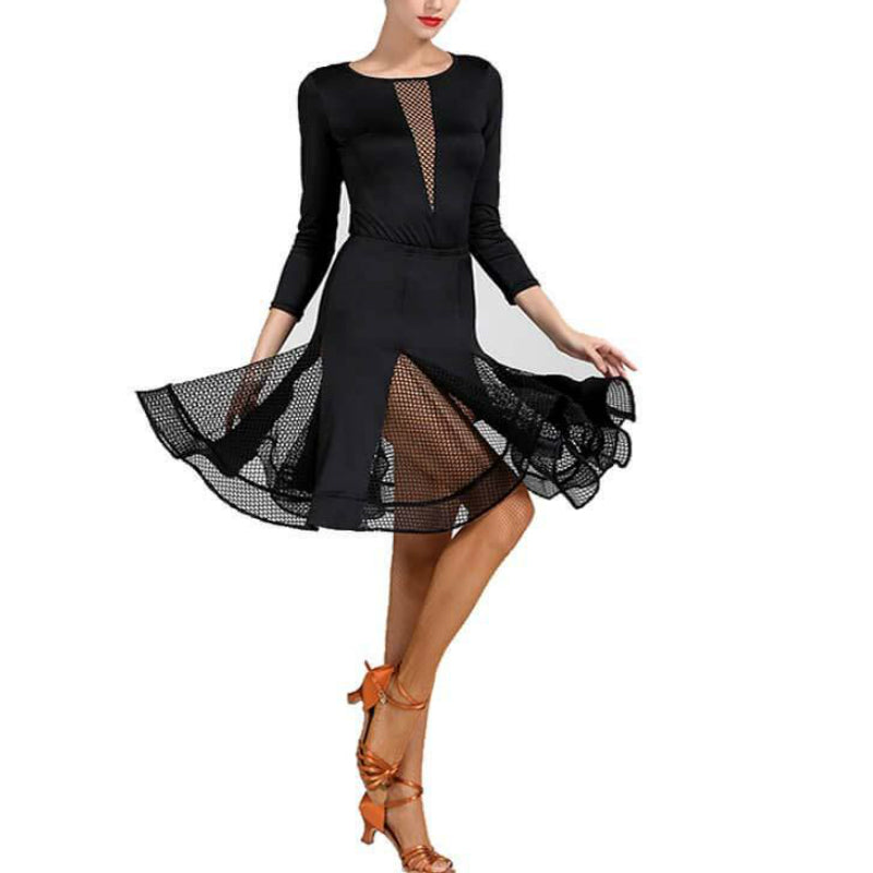 A-Line Round Neck Long Sleeve Dress (Leotard+ Skirt)