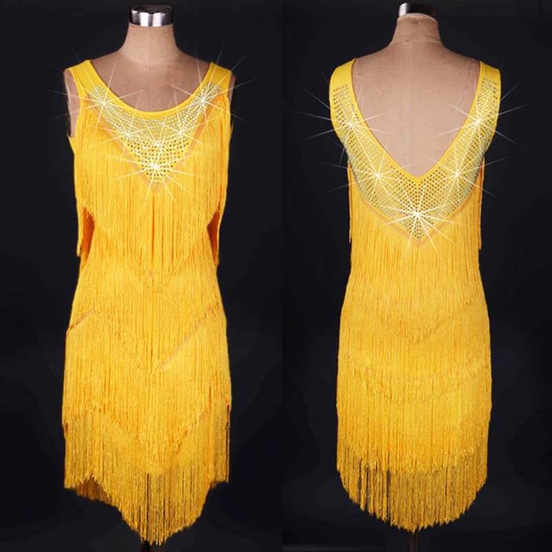 Diamond Tassel Latin Dance Dress-Yellow