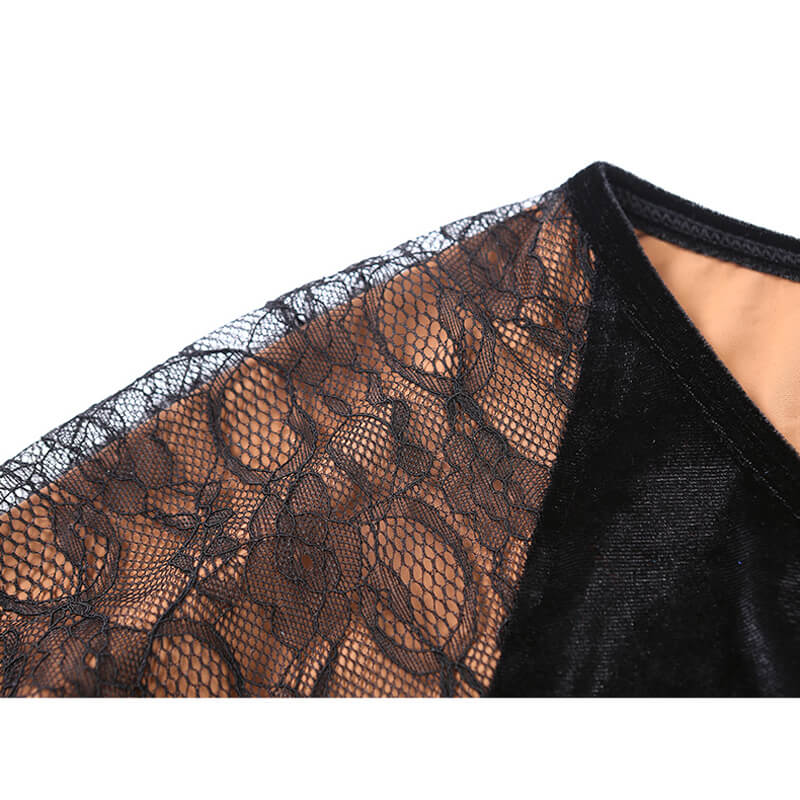A-Line V Neck Lace Sleeve Dress detail-2