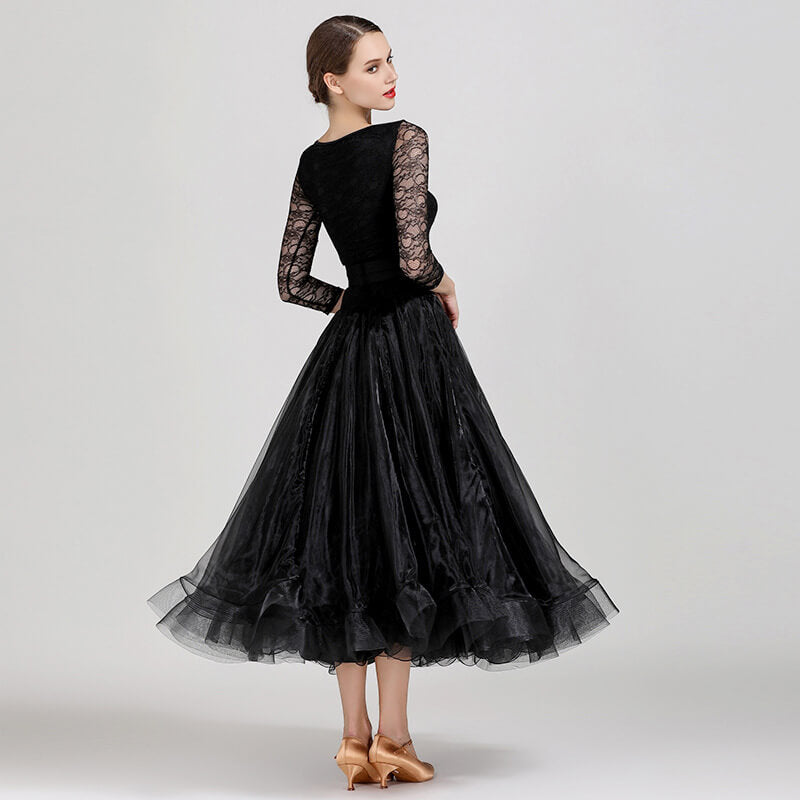 black ballroom dresses Elegant Black Ballroom Dress with Side Slit and Built-in Bodysuit 6 years / As pictured