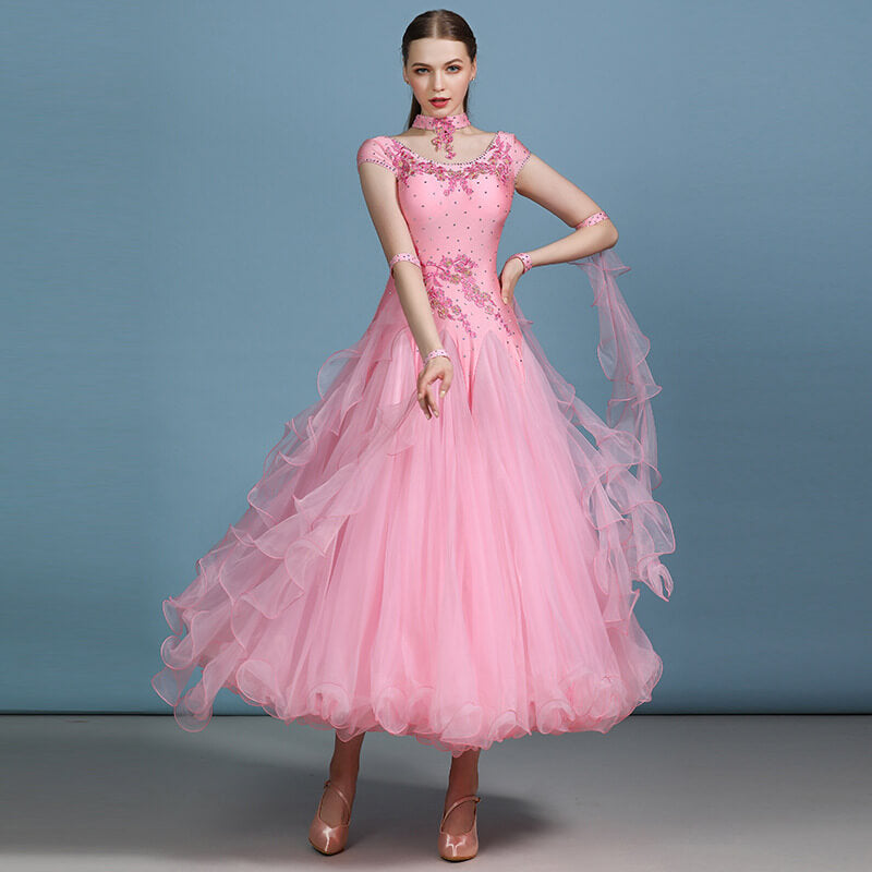ballroom short dress Ballroom Dance Competition Dress Women's Performance Modern Dancewear Clothes Short Sleeve Waltz Standard Dress 2026