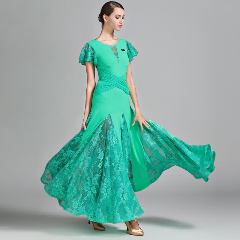 Flared Long Ballroom Dress with Lace