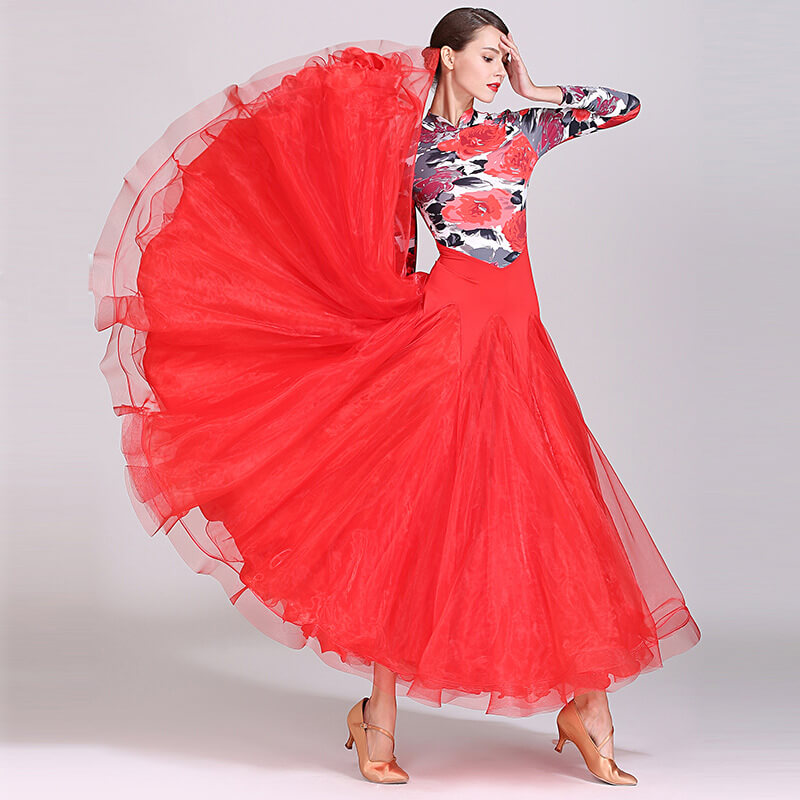 Womens A-Line Long Mandarin Collar Ballroom Dress with Mesh DANCEYM Womens A-Line Long Mandarin Collar Ballroom Dress with Mesh DANCEYM