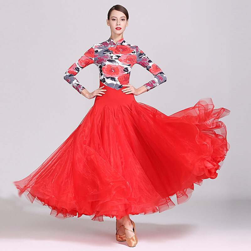 Womens A-Line Long Mandarin Collar Ballroom Dress with Mesh DANCEYM Womens A-Line Long Mandarin Collar Ballroom Dress with Mesh DANCEYM