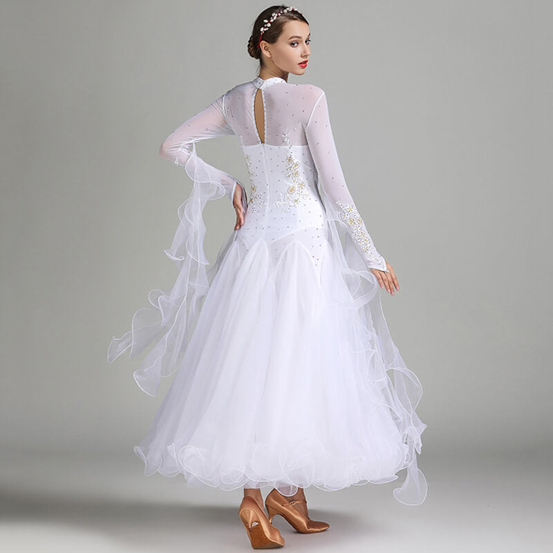 Womens Ball Gown Maxi Round Collar Long Sleeve Ballroom Dress Glitter DANCEYM Womens Ball Gown Maxi Round Collar Long Sleeve Ballroom Dress Glitter DANCEYM