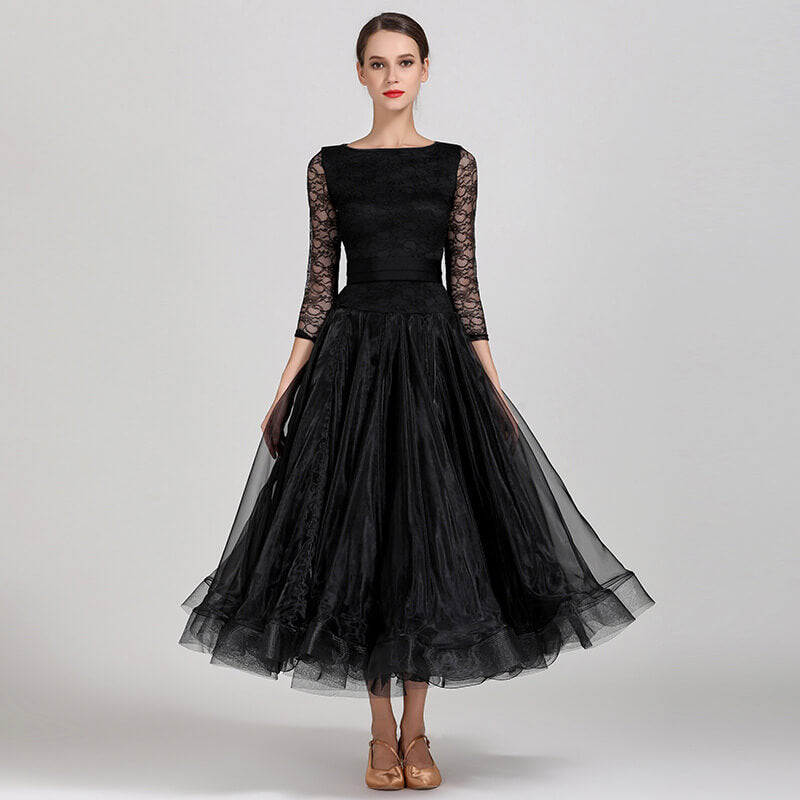 ballroom dress lace White Lace Tango Dress, Low Back Side Slit Ballroom Gown