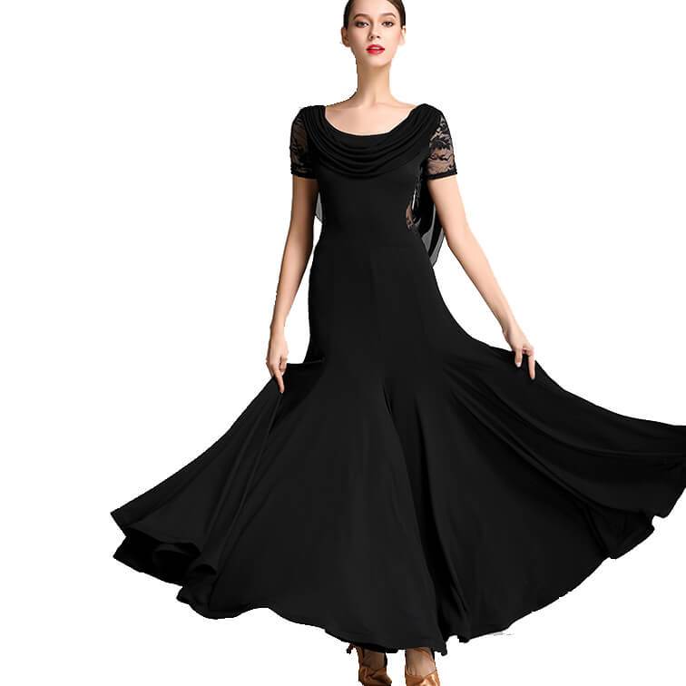 Womens Draped Maxi Boat Neck Short Sleeve Ballroom Dress Lace DANCEYM Womens Draped Maxi Boat Neck Short Sleeve Ballroom Dress Lace DANCEYM