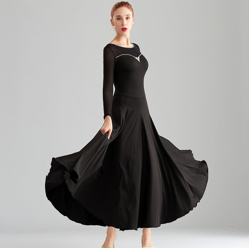 Draped Long Ballroom Dress with Rhinestones DANCEYM Draped Long Ballroom Dress with Rhinestones DANCEYM