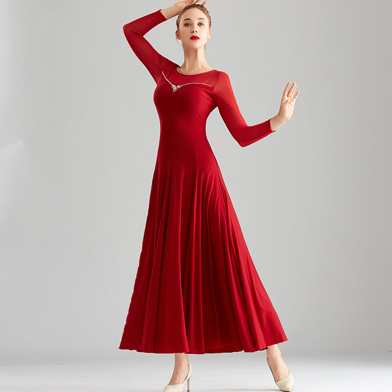 Draped Long Ballroom Dress with Rhinestones – DANCEYM