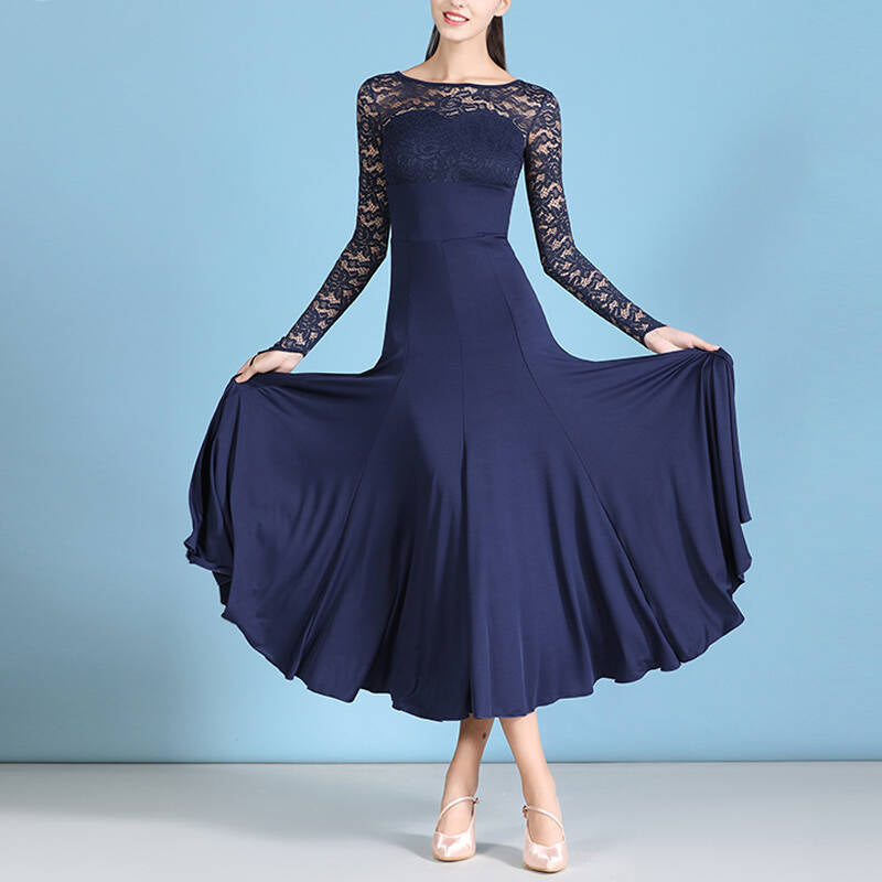 Crew Neck Classic Ballroom Dress with Lace