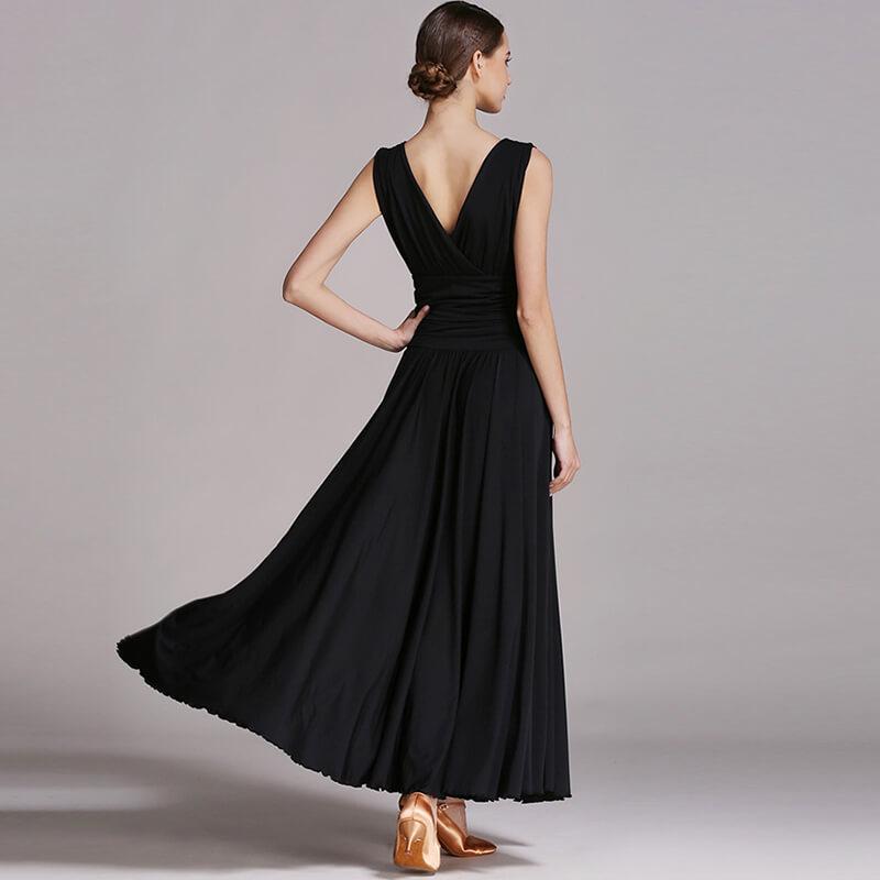 Womens Flared Maxi Deep V Neck Sleeveless Ballroom Dress Ruching – DANCEYM