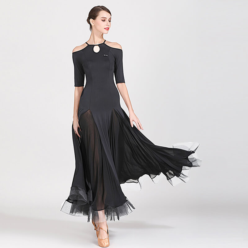 black half sleeve ballroom dress 3