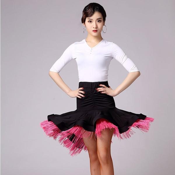 Asymmetric Short Sizzling Latin Skirt-pink