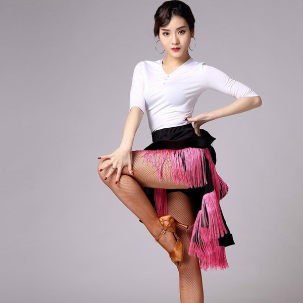 Asymmetric Short Sizzling Latin Skirt-pink