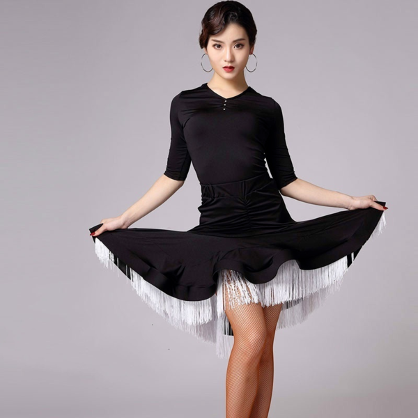 Asymmetric Short Sizzling Latin Skirt-white