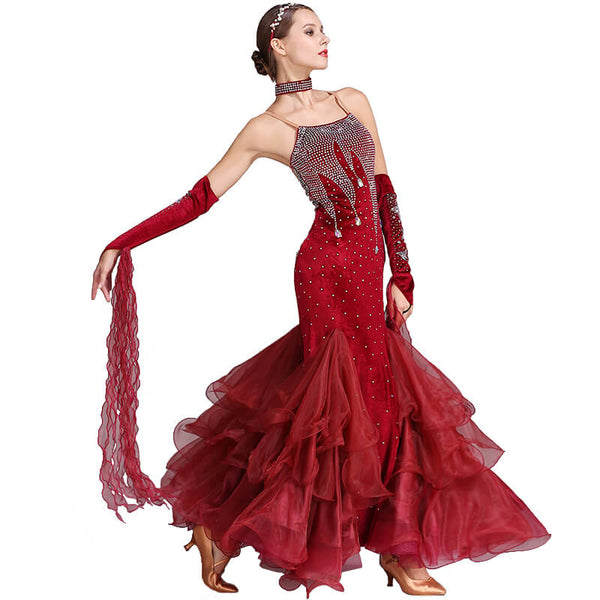 Womens Ball Gown Maxi Collarless Split Sleeve Ballroom Dress Glitter – DANCEYM
