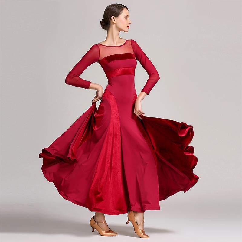 Ball Gown Maxi Ballroom Dress with Mesh-burgundy