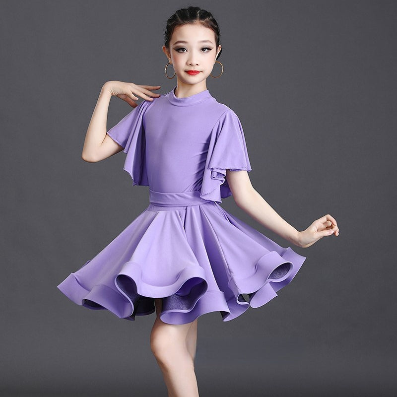 Girls Latin Dance Dress Short Flare Sleeve Rumba Tango Performance Dancewear DANCEYM Girls Latin Dance Dress Short Flare Sleeve Rumba Tango Performance Dancewear DANCEYM