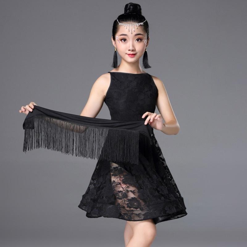 A-Line Short Latin Dress with Embroidery-Black