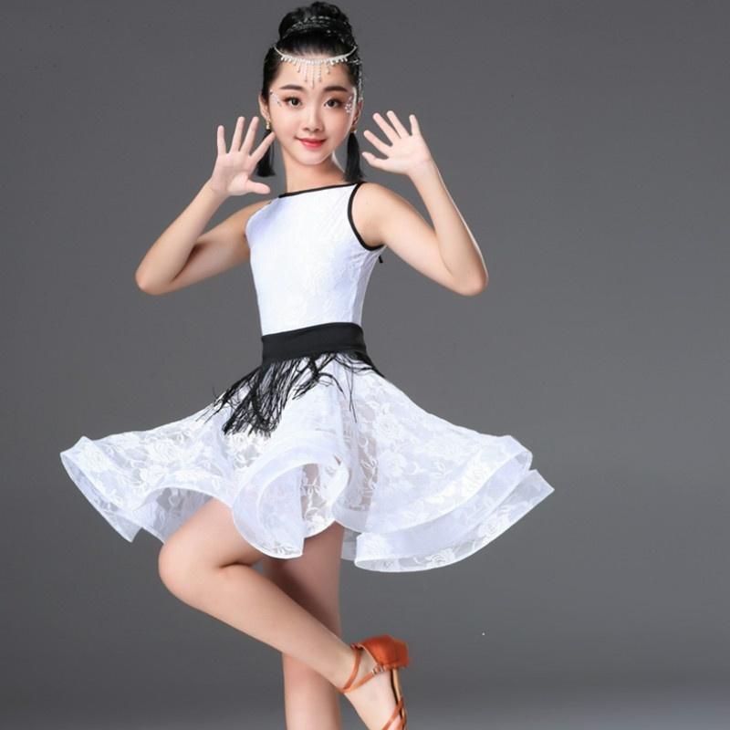 Girls Latin Dancewear Dance Dress Short Sleeve V Neck Swing Performance  Costume – DANCEYM