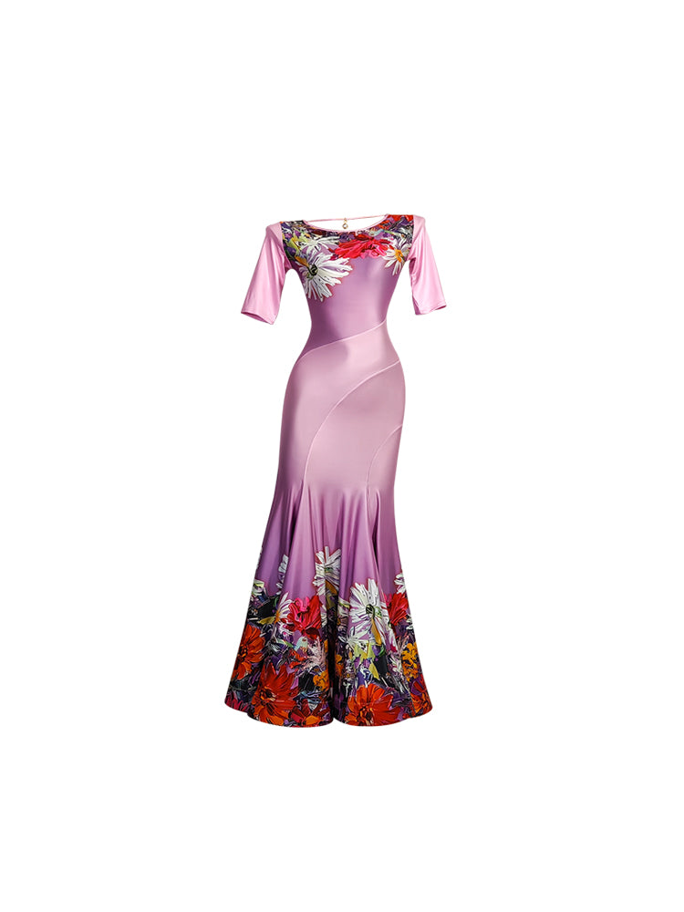 Printed  Fishbone Ballroom Dance Dress