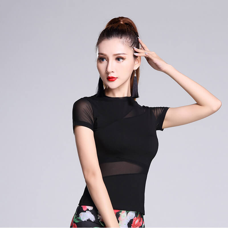 Girls Mesh Short Sleeve Dance Bra Top