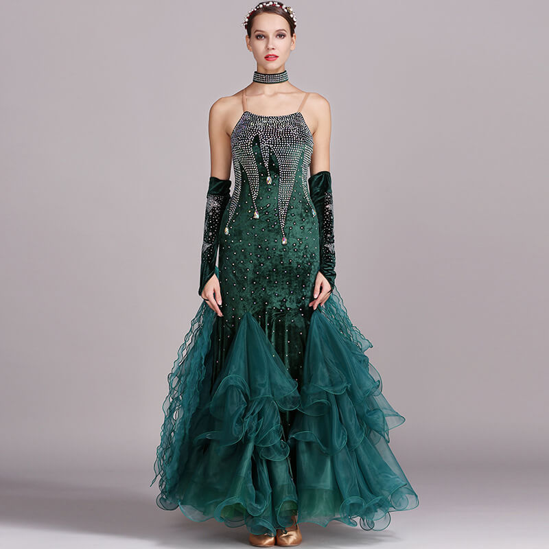 Womens Ball Gown Maxi Collarless Split Sleeve Ballroom Dress Glitter –  DANCEYM