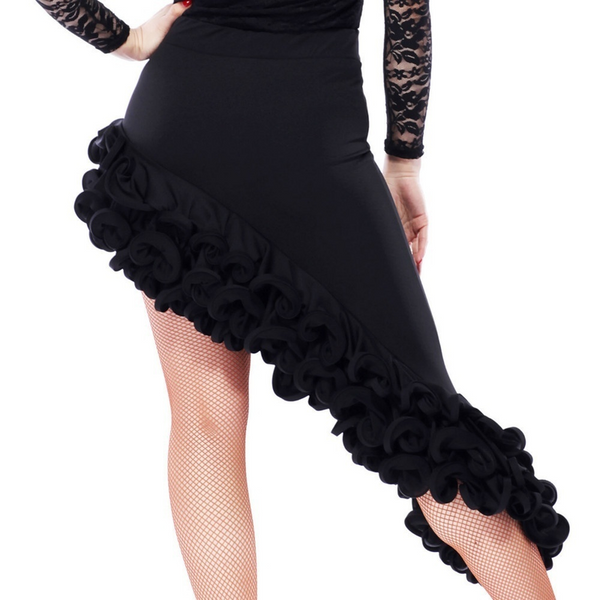 Wrap Short Latin Skirt with Ruffles-Black