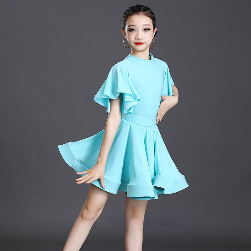 Girls Latin Dance Dress Short Flare Sleeve Rumba Tango Performance Dancewear DANCEYM Girls Latin Dance Dress Short Flare Sleeve Rumba Tango Performance Dancewear DANCEYM