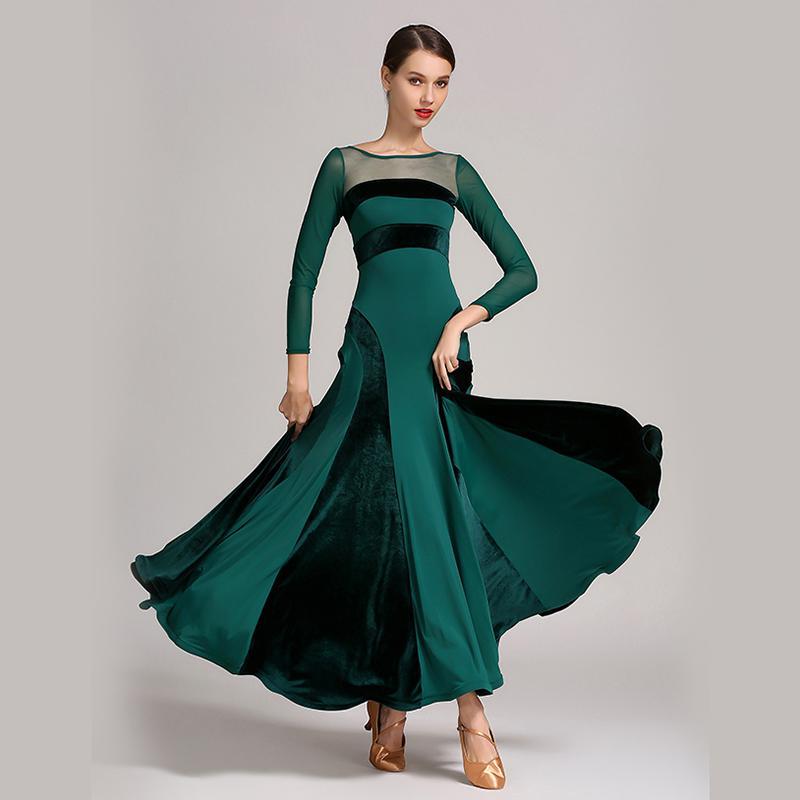 Ball Gown Maxi Ballroom Dress with Mesh-Green