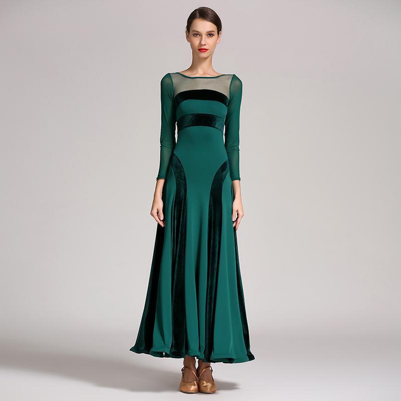 Womens Ball Gown Maxi Boat Neck Sheer Sleeve Ballroom Dress with Mesh – DANCEYM