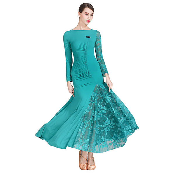 green shirring ballroom dress 1