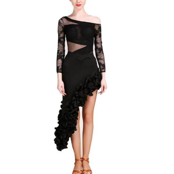 Womens Asymmetric Mini One Shoulder Long Sleeve Latin Dress – DANCEYM
