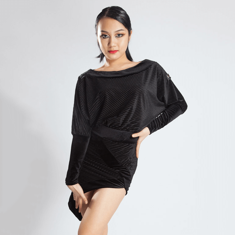 Boat Neck Long Sleeve Latin Dress