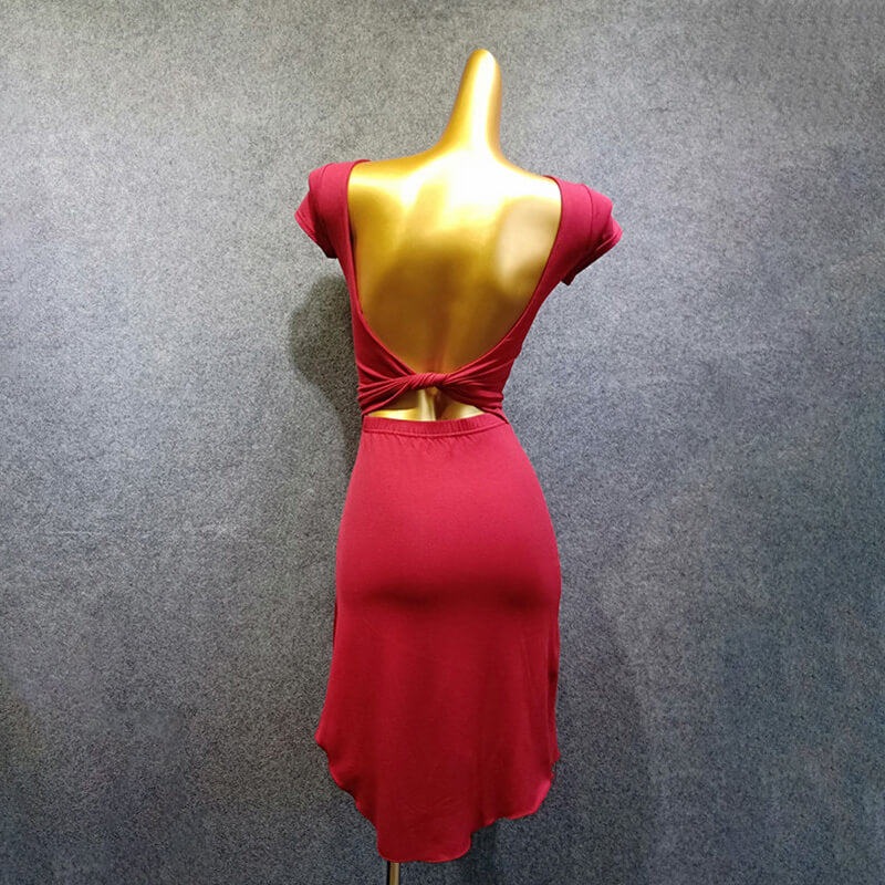 Asymmetric Short Latin Dress with Fold