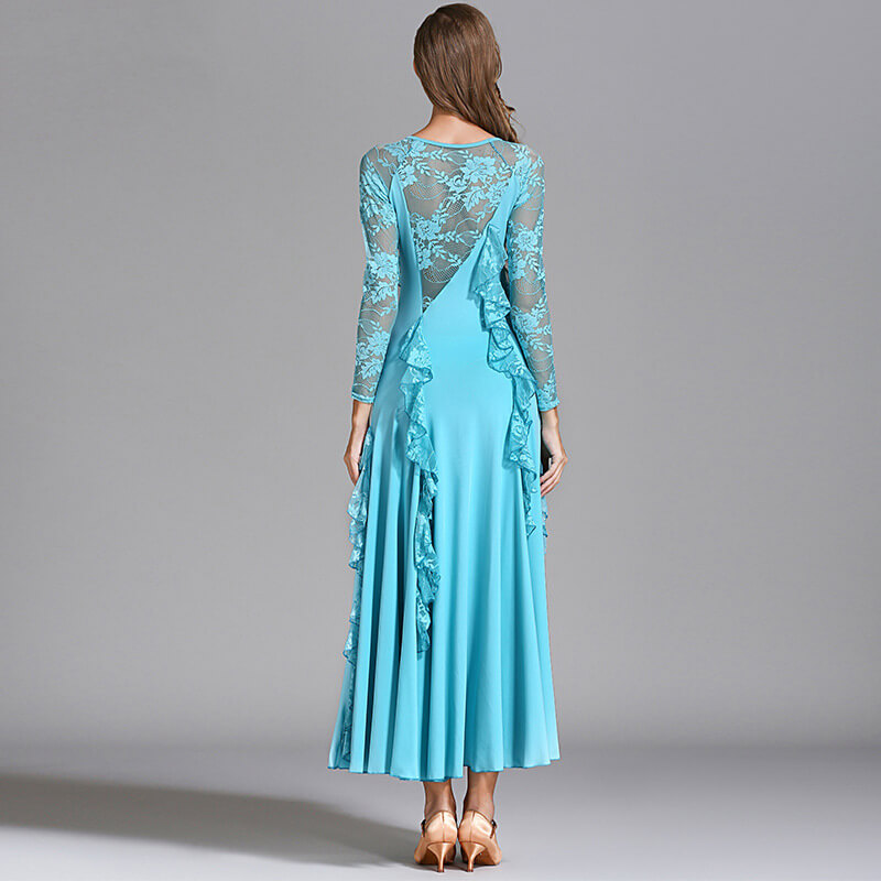 Womens Maxi Maxi Boat Neck Lace Sleeve Ballroom Dress Ruffles – DANCEYM