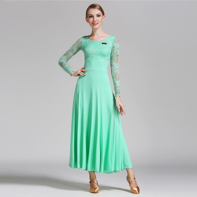 Empire Long Ballroom Dress with Lace-Light Green