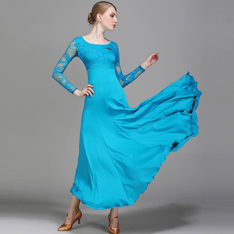 Empire Long Ballroom Dress with Lace-Peacock Blue