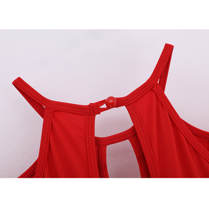 red half sleeve ballroom dress details 2
