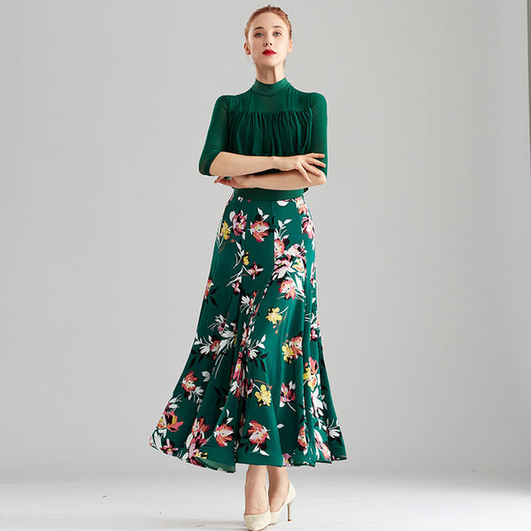 Floral Print Flared Ballroom Skirt